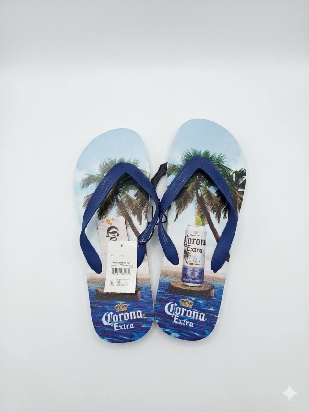 Corona Extra Blue Palm Print Flip Flops